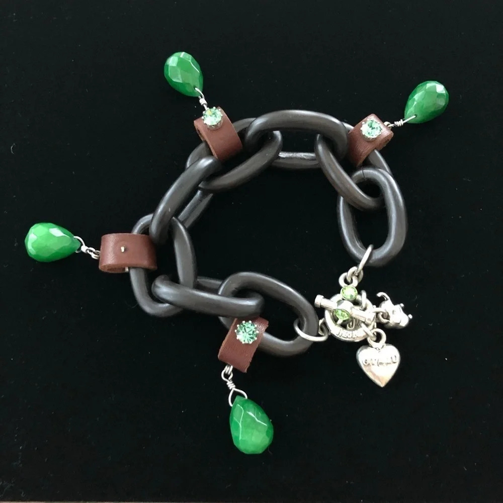 Rodrigo Otazu Link Charm‎ Bracelet Leather Green